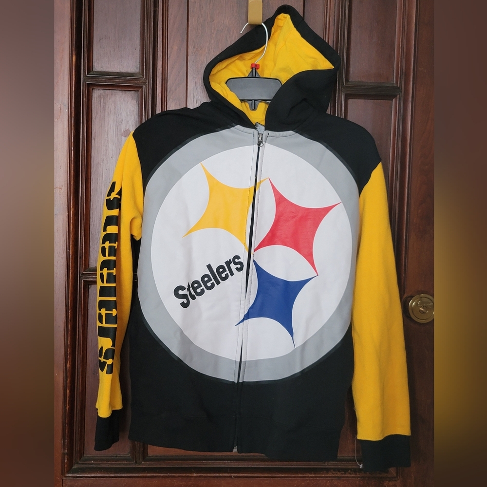 Pittsburgh Steelers Youth Black Poster Board Long Sleeve Full Zip Jacket- Large